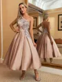 Perfect Ball-Gown One-Shoulder Flower Tea-Length Satin Dress